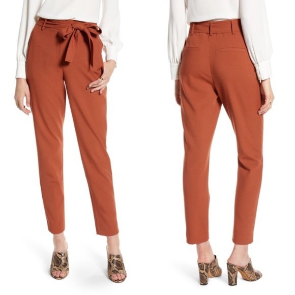 Halogen Sequoia Tie Waist Hi-Rise Twill Pants Rust sz 10 - Picture 1 of 5